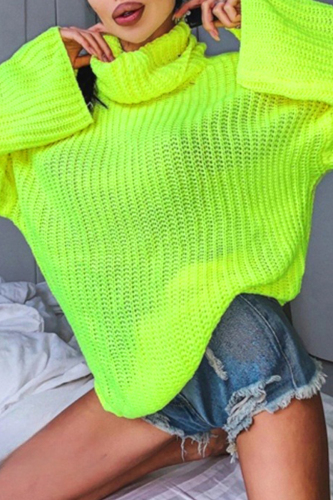 Green Casual Loose Backless Turtleneck Long Sleeve Fall Winter Sweaters Tops