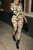 Party Club Casual Print Tiger Stripes Turtleneck Long Sleeve Skinny Jumpsuits (Without Belt)