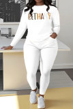 Black Sportwear Letter Print Round Neck Long Sleeve Sweatshirt and Pencil Sweatpants Fall Winter Two Pieces Sweatsuits Sets