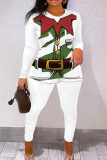Dark Green Christmas Santa Claus Print Round Neck Long Sleeve Sweatshirt and Pencil Sweatpants Fall Winter Two Pieces Sweatsuits Sets