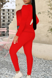 Red Christmas Santa Claus Wapiti Print Round Neck Long Sleeve Sweatshirt and Pencil Sweatpants Fall Winter Two Pieces Sweatsuits Sets