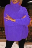 Purple Casual Loose Turtleneck Long Sleeve Fall Winter Knitted Sweater Tops