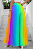 Vacation Gradient Tie Dye Floral Loose Mid Waist Speaker Wide Leg Pants Bottoms