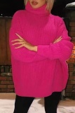 Purple Casual Loose Turtleneck Long Sleeve Fall Winter Knitted Sweater Tops