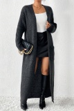 Black Casual Pocket Long Sleeve Fall Winter Long Knitted Sweater Cardigan Outerwear Coats