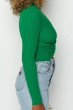 Green Casual Skinny Cut Out Turtleneck Long Sleeve Fall Winter Knitted Short Sweater Tops