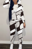 Blue Skinny Sportwear Casual Colorblock Leaf Print Hooded Zip-up Long Sleeve Jacket and Pencil Sweatpants Fall Winter Two Pieces Sweatsuit Sets
