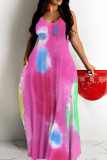 Yellow Casual Graphics Print Print Backless Sleeveless Spaghetti Strap Long Maxi Slip Dresses