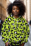 Dark Pink Loose Casual Leopard Print Draw String Hooded Collar Long Sleeve Fall Winter Sweatshirts Tops