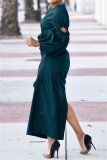 White Puff Sleeves with Cut-Out High Neck Slim Fit Wedding Guests Evening Parties Ruched Maxi Dress