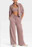 Pink Sportwear Zip-up Stand Collar Long Sleeve Jacket and Wide Leg Sweatpants Fall Winter Two Pieces Sweatsuit Sets