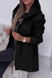 Grey Casual Draw String Pocket Hooded Zip-up Long Sleeve Fall Winter Coats Jackets Outerwear