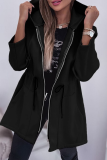 Grey Casual Draw String Pocket Hooded Zip-up Long Sleeve Fall Winter Coats Jackets Outerwear