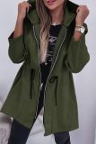 Grey Casual Draw String Pocket Hooded Zip-up Long Sleeve Fall Winter Coats Jackets Outerwear