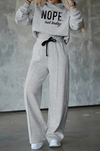 Navy Blue Loose Sportwear Casual Letter Print Hooded Long Sleeve Sweatshirt and Wide Leg Sweatpants Fall Winter Two Pieces Sweatsuits Sets