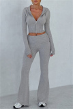 Pink Bodycon Casual Hooded Zip-up Long Sleeve Short Jacket and Flare Leg Pants Fall Winter Two Pieces Sweatsuit Sets