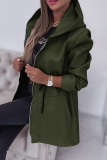 Grey Casual Draw String Pocket Hooded Zip-up Long Sleeve Fall Winter Coats Jackets Outerwear