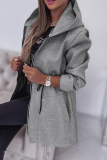 Grey Casual Draw String Pocket Hooded Zip-up Long Sleeve Fall Winter Coats Jackets Outerwear