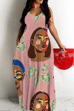 Yellow Casual Graphics Print Print Backless Sleeveless Spaghetti Strap Long Maxi Slip Dresses