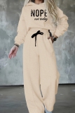Navy Blue Loose Sportwear Casual Letter Print Hooded Long Sleeve Sweatshirt and Wide Leg Sweatpants Fall Winter Two Pieces Sweatsuits Sets
