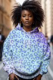 Dark Pink Loose Casual Leopard Print Draw String Hooded Collar Long Sleeve Fall Winter Sweatshirts Tops