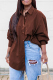 Blue Loose Casual Button up Turndown Collar Long Sleeve Tops Shirts