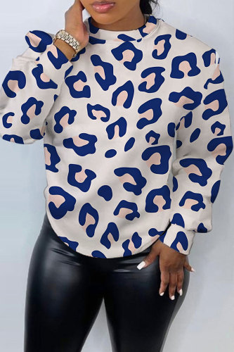 Khaki Loose Casual Leopard Print Round Neck Long Sleeve Fall Winter Sweatshirt Tops Khaki Loose Casual Leopard Print Round Neck Long Sleeve Fall Winter Sweatshirt Tops