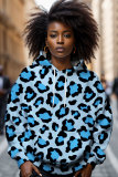 Dark Pink Loose Casual Leopard Print Draw String Hooded Collar Long Sleeve Fall Winter Sweatshirts Tops