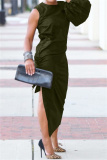 White Puff Sleeves with Cut-Out High Neck Slim Fit Wedding Guests Evening Parties Ruched Maxi Dress