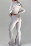 Pink Bodycon Casual Hooded Zip-up Long Sleeve Short Jacket and Flare Leg Pants Fall Winter Two Pieces Sweatsuit Sets
