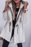Grey Casual Draw String Pocket Hooded Zip-up Long Sleeve Fall Winter Coats Jackets Outerwear