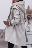 Grey Casual Draw String Pocket Hooded Zip-up Long Sleeve Fall Winter Coats Jackets Outerwear