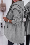 Grey Casual Draw String Pocket Hooded Zip-up Long Sleeve Fall Winter Coats Jackets Outerwear