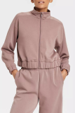 Pink Sportwear Zip-up Stand Collar Long Sleeve Jacket and Wide Leg Sweatpants Fall Winter Two Pieces Sweatsuit Sets