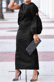 White Puff Sleeves with Cut-Out High Neck Slim Fit Wedding Guests Evening Parties Ruched Maxi Dress