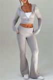 Pink Bodycon Casual Hooded Zip-up Long Sleeve Short Jacket and Flare Leg Pants Fall Winter Two Pieces Sweatsuit Sets