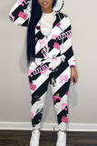 Pink Skinny Sportwear Casual leopard Letter Print Hooded Zip-up Long Sleeve Jacket and Pencil Sweatpants Fall Winter Two Pieces Sweatsuit Sets