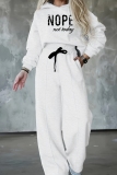 Navy Blue Loose Sportwear Casual Letter Print Hooded Long Sleeve Sweatshirt and Wide Leg Sweatpants Fall Winter Two Pieces Sweatsuits Sets
