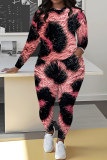 Green Sportwear Casual Leopard Print Round Neck Long Sleeve Sweatshirt and Pencil Sweatpants Fall Winter Two Pieces Sweatsuits Sets