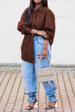 Blue Loose Casual Button up Turndown Collar Long Sleeve Tops Shirts