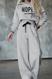 Navy Blue Loose Sportwear Casual Letter Print Hooded Long Sleeve Sweatshirt and Wide Leg Sweatpants Fall Winter Two Pieces Sweatsuits Sets