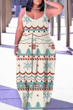 Light Blue Casual Christmas-Themed Print Print Backless Spaghetti Strap Long Maxi Slip Dresses