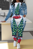 Red Christmas Casual Snowman Santa Print Round Neck Long Sleeve Sweatshirt and Pencil Sweatpants Fall Winter Two Pieces Sweatsuits Sets
