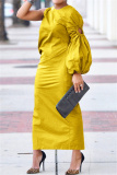 White Puff Sleeves with Cut-Out High Neck Slim Fit Wedding Guests Evening Parties Ruched Maxi Dress