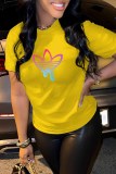 Blue Casual Graphic Print Round Neck Short Sleeve T-Shirts Tops