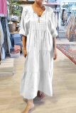 Dark Gray Bohemian Taupe V Neck Half Sleeve Oversized Fit Button Detai Casual Lounge A Line Maxi Dress