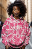 Blue Orange Casual Floral Print Draw String Hooded Collar Long Sleeve Fall Winter Sweatshirts Tops
