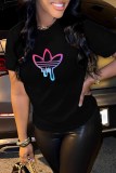 Blue Casual Graphic Print Round Neck Short Sleeve T-Shirts Tops