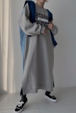 Apricot Long Sleeve Contrast Panel Oversized Graphic Sweatshirt Denim Maxi Dress