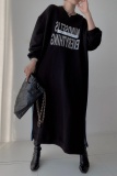 Apricot Long Sleeve Contrast Panel Oversized Graphic Sweatshirt Denim Maxi Dress